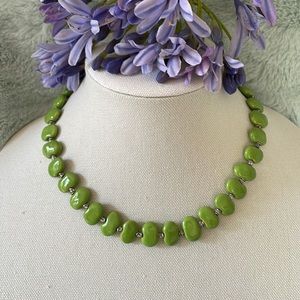 ★ Kazuri artisan lima bean necklace, ceramic beads, lime green, 19”★